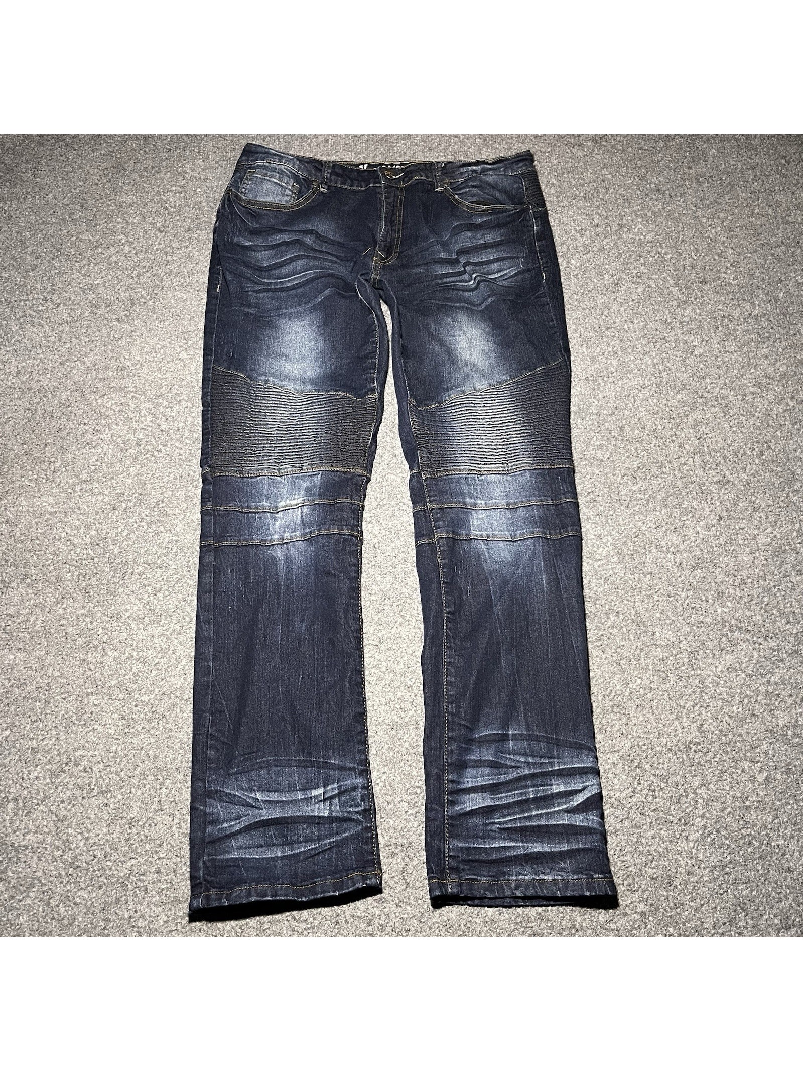 Raw X Jeans Mens 34x32 Standard Denim Distressed Whiskered Faded Grunge Stretch